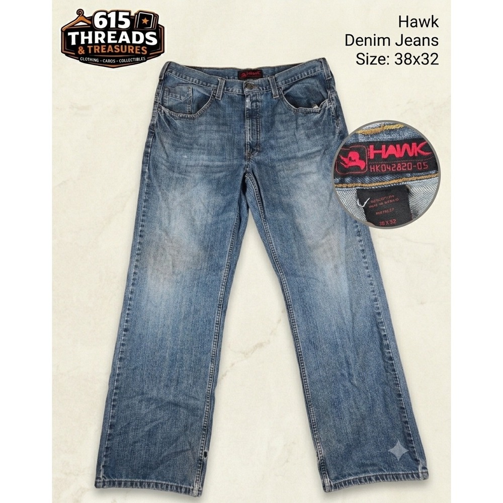 Hawk Mens Skate Denim Jeans 38x32 Medium Wash Loose Fit Y2K Tony Hawk